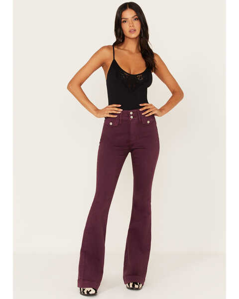 Idyllwind Women's High-Rise Flap Pocket Flare Jeans, Purple, hi-res