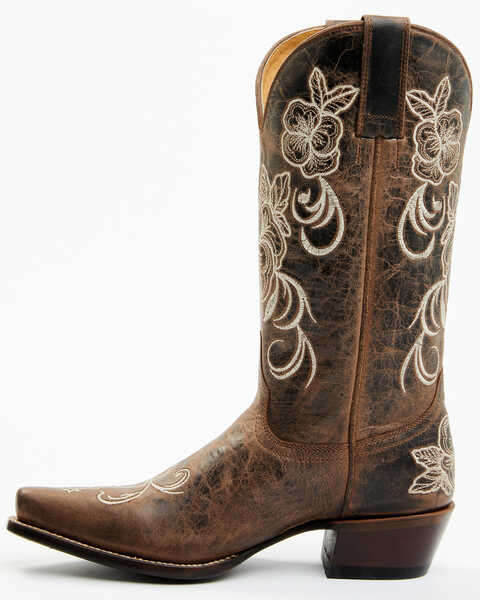 Image #3 - Shyanne Women's Lasy Floral Embroidered Western Boots - Snip Toe , Brown, hi-res