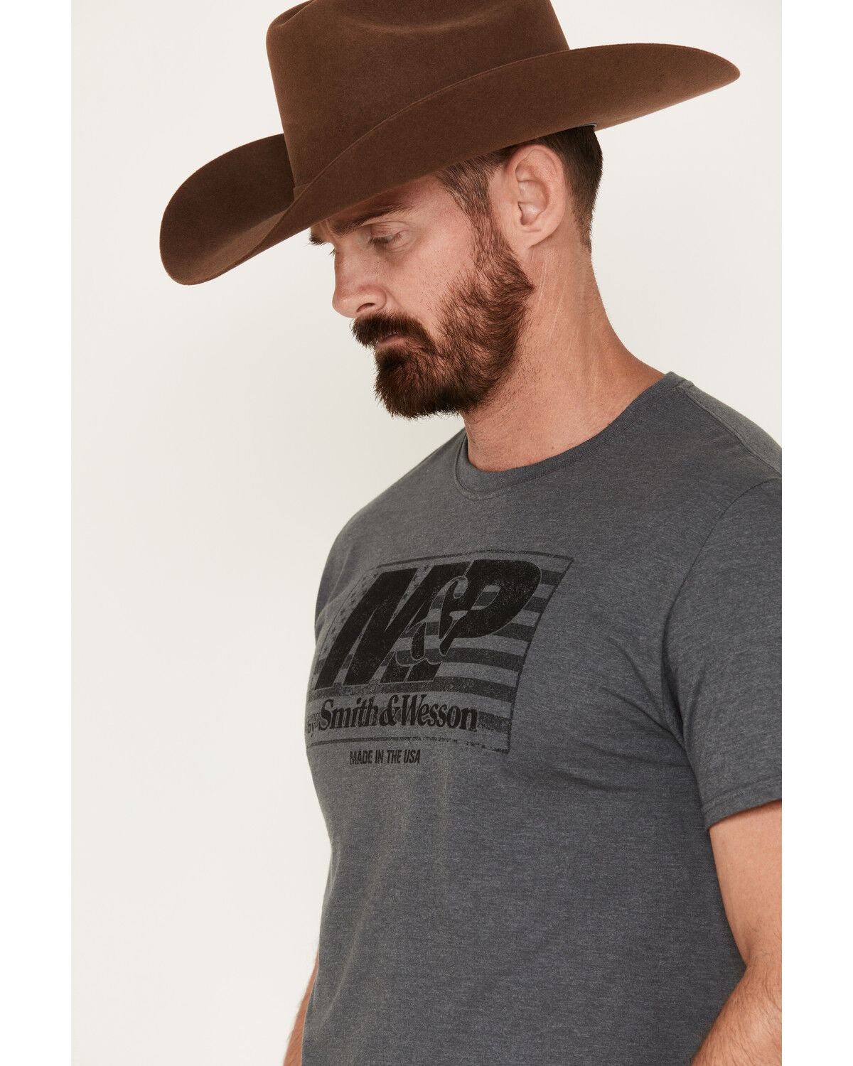 Image #2 - Smith & Wesson Men's Distressed USA Flag Logo Short Sleeve Graphic T-Shirt, Heather Grey, hi-res