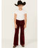 Image #1 - Rock & Roll Denim Girls' Velvet Stretch Button Flare Jeans, Red, hi-res