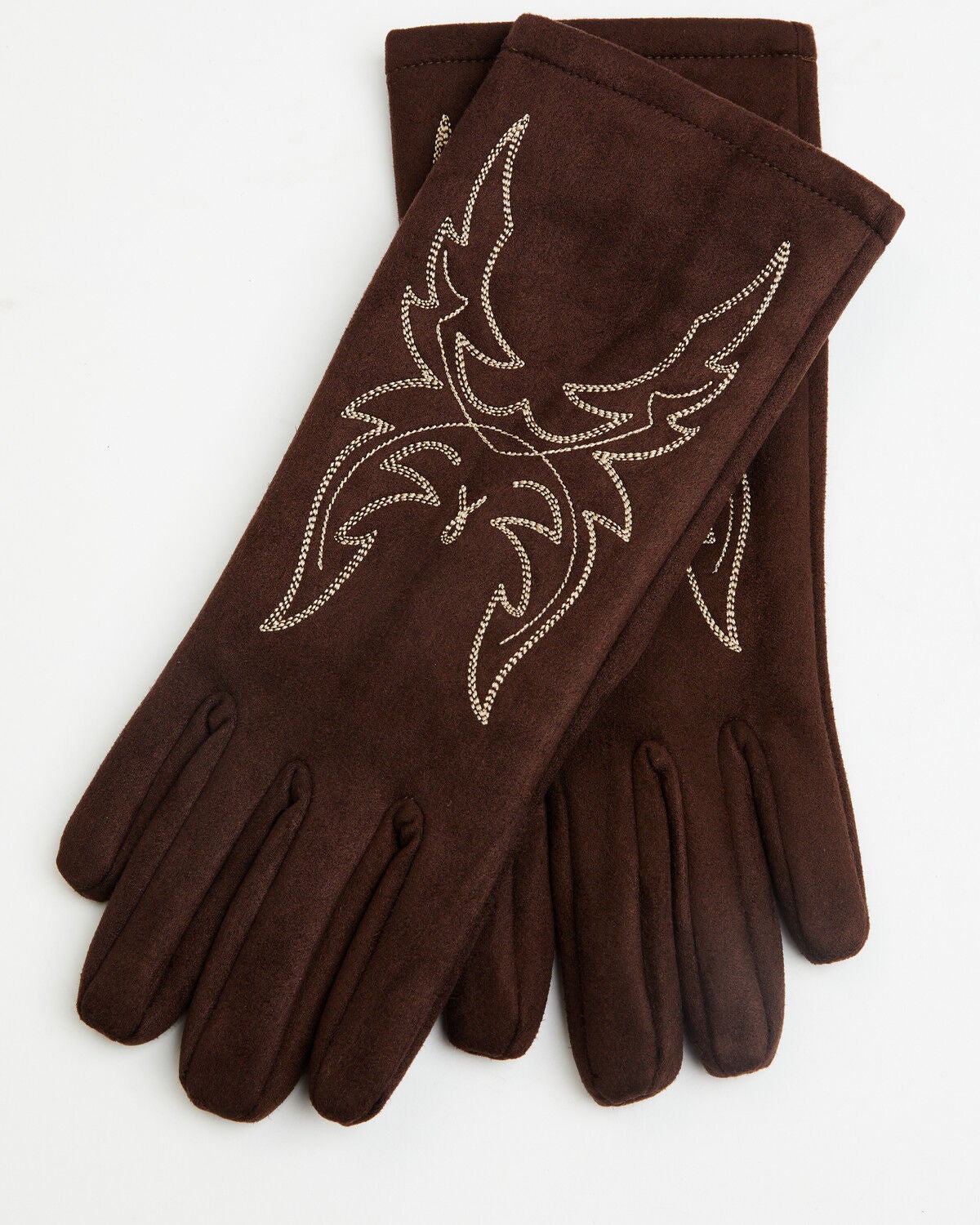 Idyllwind Women's Noel Oversized Boot Stitch Embroidered Faux Suede Gloves, Chocolate, hi-res