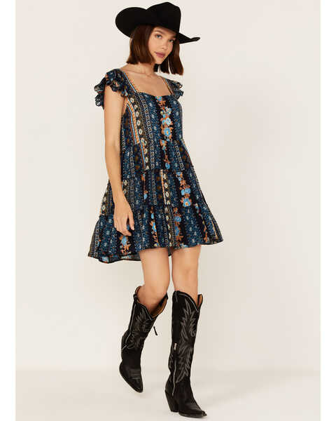 Image #2 - Band of the Free Women's River of Dreams Stripe Floral Print Tiered Dress, Navy, hi-res