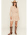 Image #1 - Yura Women's Floral Print Long Sleeve Smocked Mini Dress, Cream, hi-res