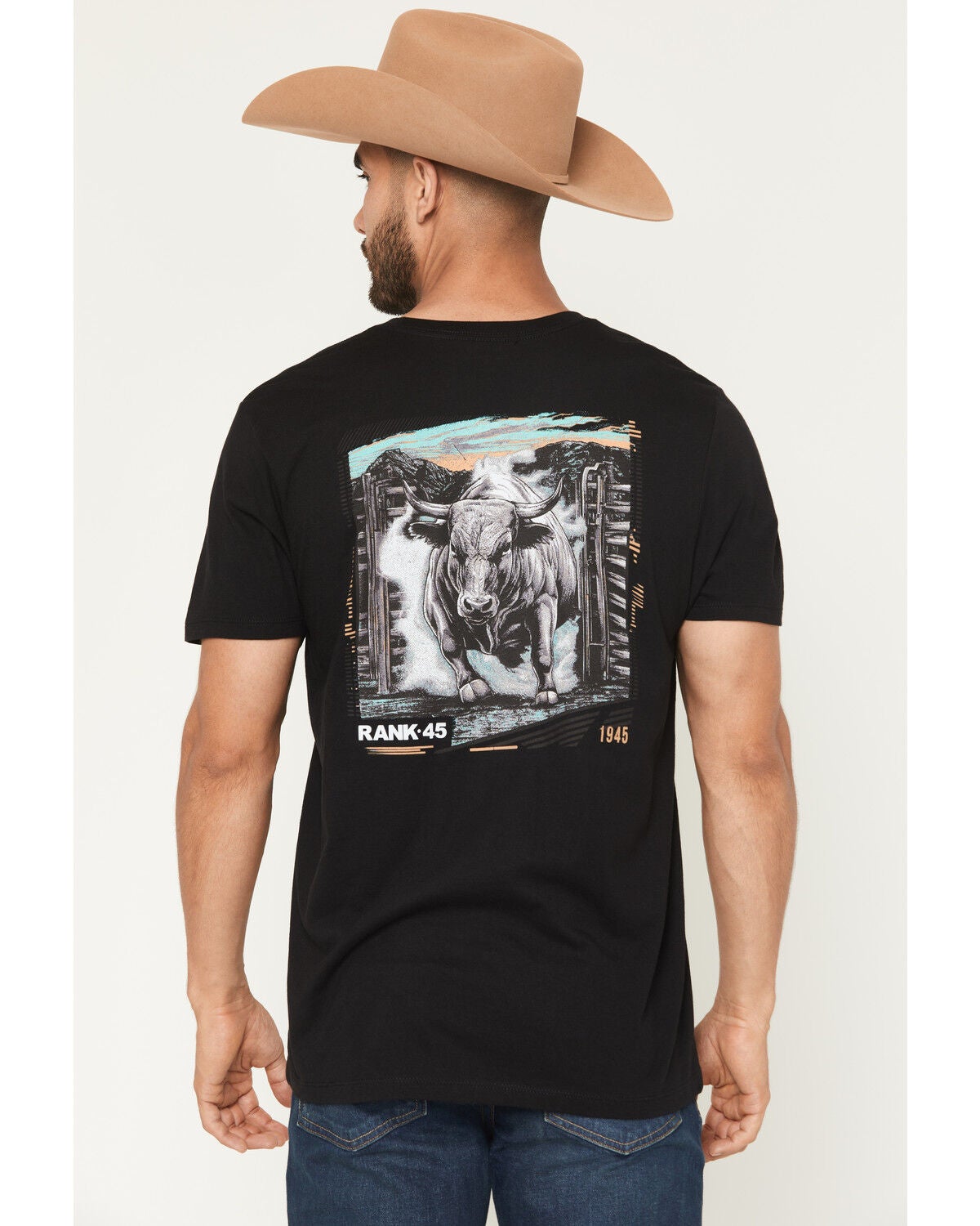 Image #1 - RANK 45&reg; Men's Bull Stampede Short Sleeve Graphic T-Shirt, Black, hi-res