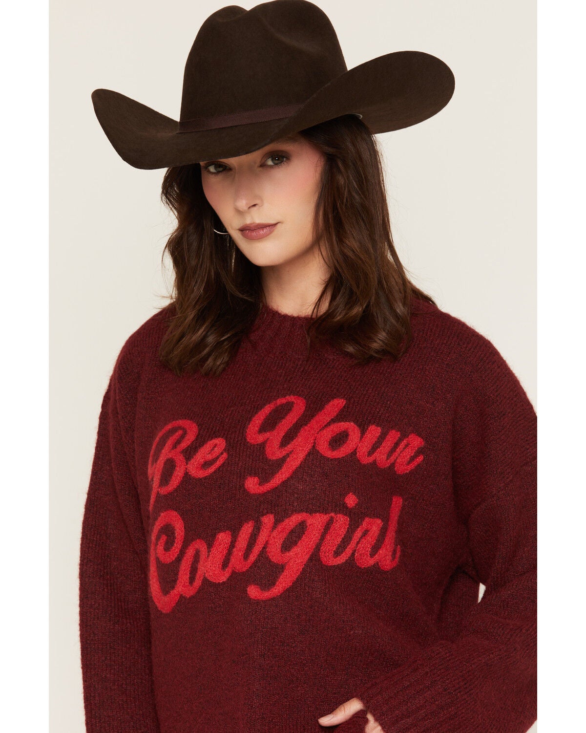 Image #2 - Baevely Women's Be Cowgirl Sweater, Burgundy, hi-res