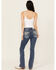 Image #1 - Miss Me Women's Dark Wash Mid Rise Dreamcatcher Pocket Bootcut Stretch Denim Jeans, Dark Wash, hi-res