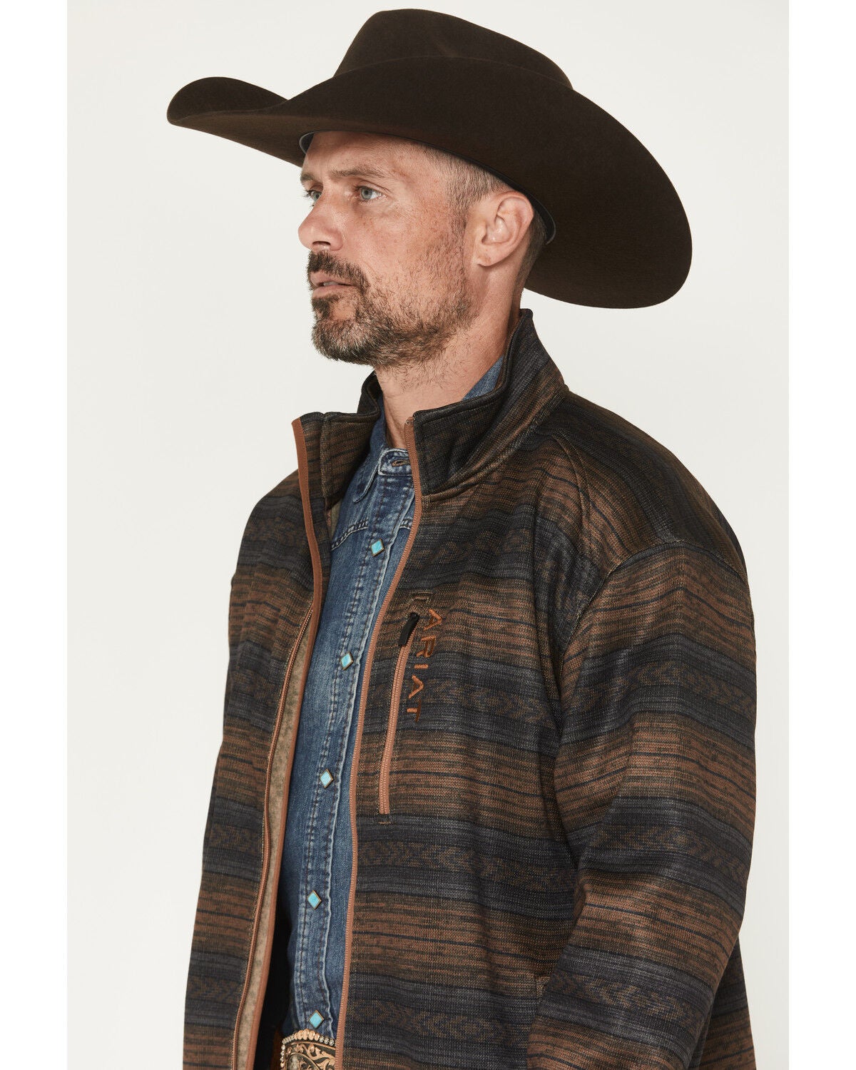 Image #2 - Ariat Men's Caldwell Southwestern Print Full Zip Sweater, Navy, hi-res