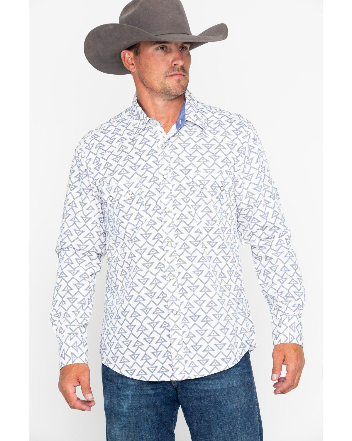 Image #5 - Rock & Roll Denim Men's Triangle Geo Print Long Sleeve Western Shirt, Grey, hi-res