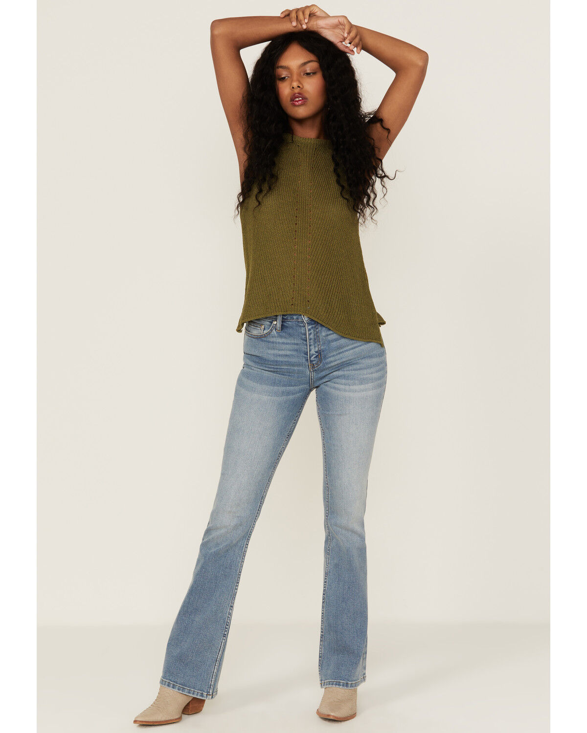 Image #2 - Panhandle Women's Halter Sweater Knit Tank, Olive, hi-res