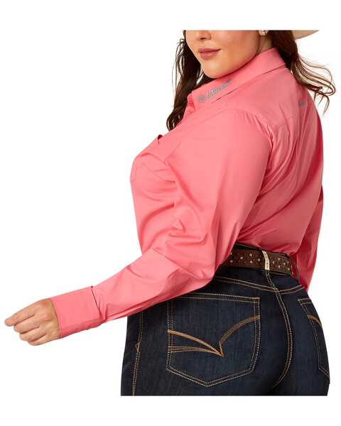 Image #2 - Ariat Women's Team Kirby Wrinkle Resistant Long Sleeve Button-Down Stretch Western Shirt - Plus, Bright Pink, hi-res