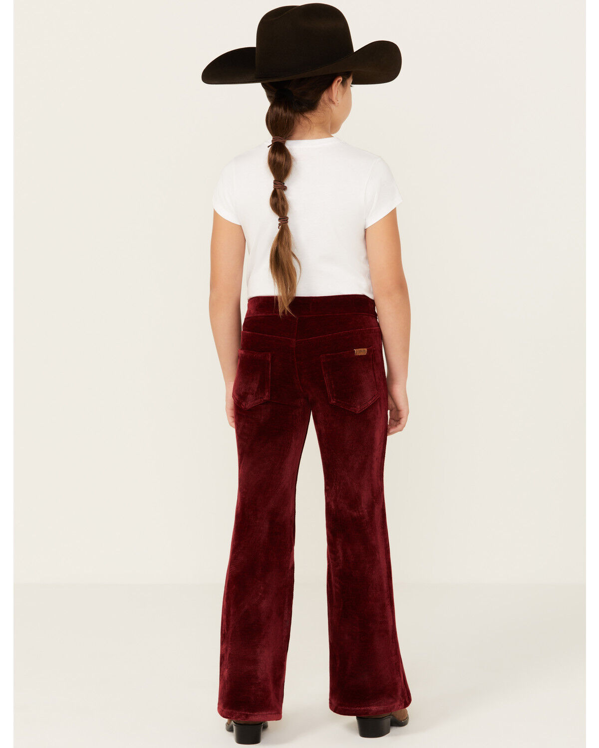 Image #3 - Rock & Roll Denim Girls' Velvet Stretch Button Flare Jeans, Red, hi-res