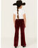 Image #3 - Rock & Roll Denim Girls' Velvet Stretch Button Flare Jeans, Red, hi-res