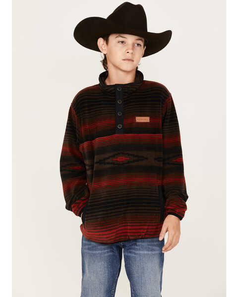 Cinch Boys' Southwestern Stripe Print Fleece Pullover, Brown, hi-res