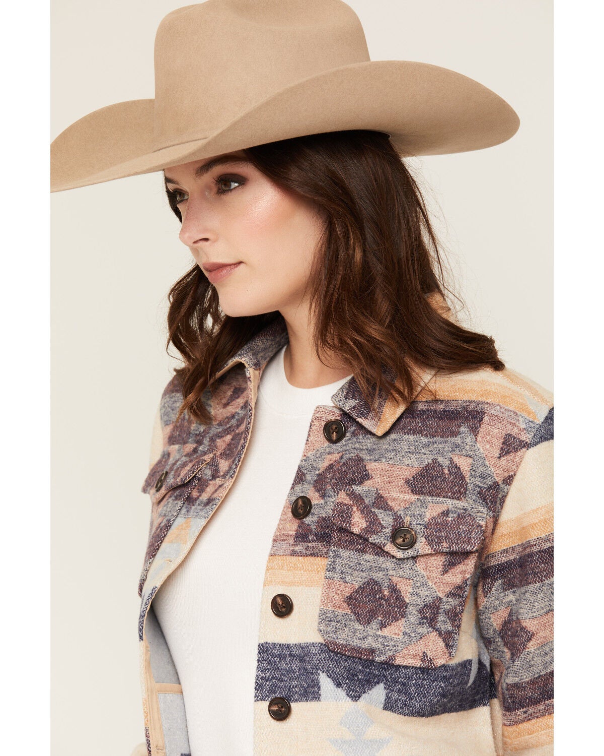 Image #2 - Idyllwind Women's Byron Southwestern Button-Down Shacket, Light Blue, hi-res