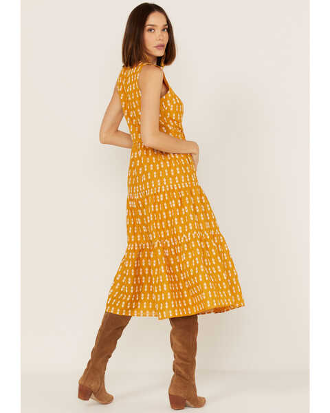 Image #4 - Stetson Women's Southwestern Embroidered Sleeveless Tiered Midi Dress, Yellow, hi-res