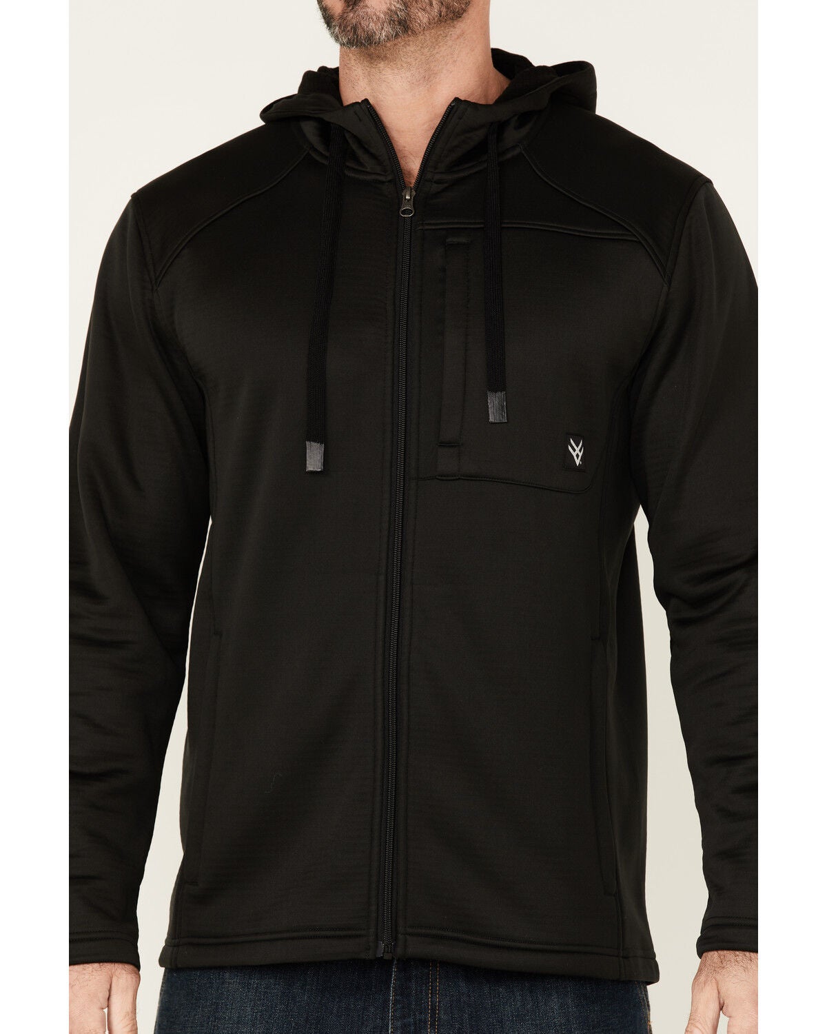 Hawx Men's Black Merrick Grid Back Zip-Front Fleece Hooded Work Jacket