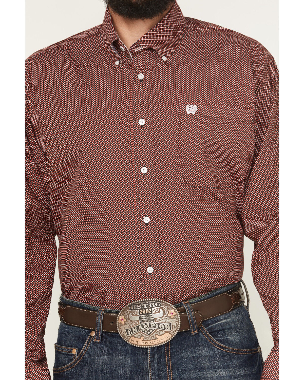 Image #3 - Cinch Men's Micro Geo Print Long Sleeve Button-Down Western Shirt - Big, Red, hi-res