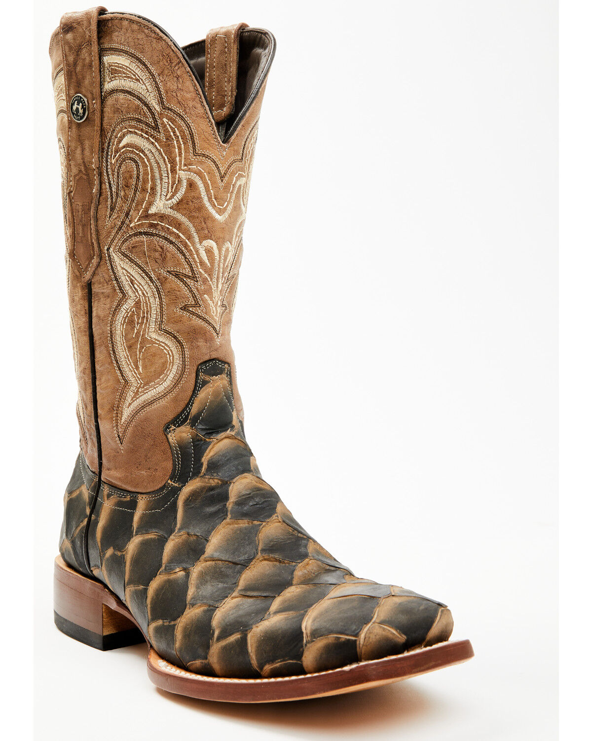 Image #1 - Tanner Mark Men's Monster Fish Print Western Boots - Broad Square Toe, Oryx, hi-res