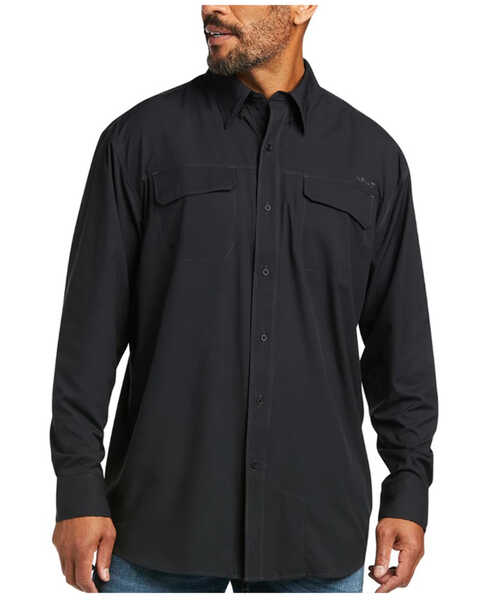 Ariat Men's VentTEK Outbound Long Sleeve Button-Down Shirt - Big, Black, hi-res
