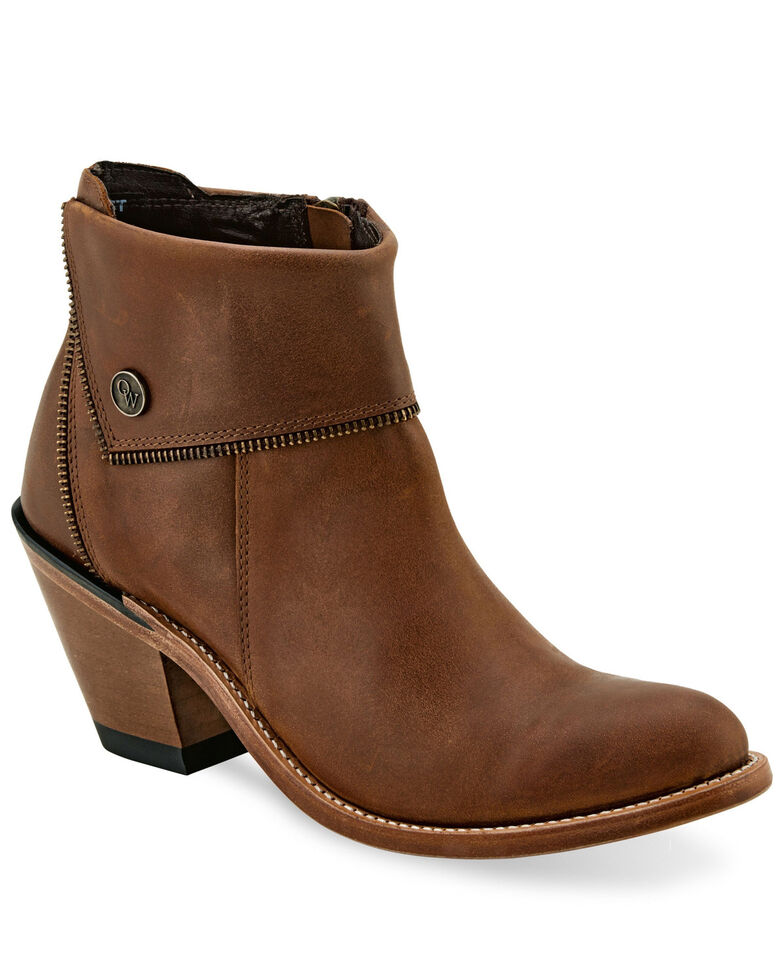 Old West Women's Zipper Fashion Booties - Pointed Toe, Tan, hi-res
