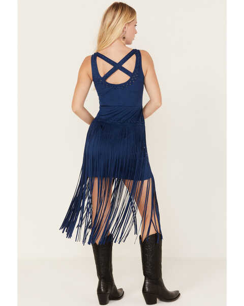 Image #1 - Idyllwind Women's Country Mannor Faux Suede Fringe Dress, Navy, hi-res