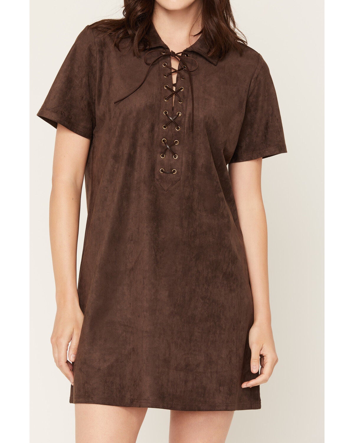 Image #3 - Shyanne Women's Carina Faux Suede Lace-Up Mini Dress, Dark Brown, hi-res