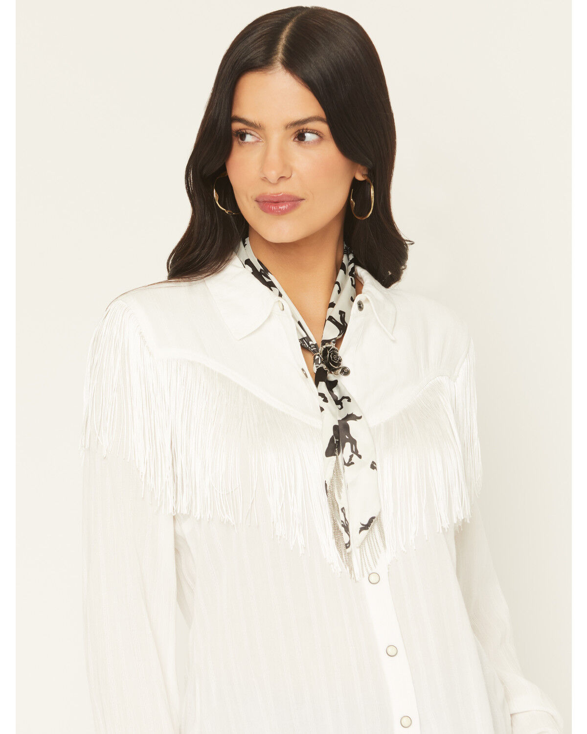 Image #1 - Idyllwind Women's Georgia Chain Fringe Bandana Necklace with Rose Slider, Black/white, hi-res