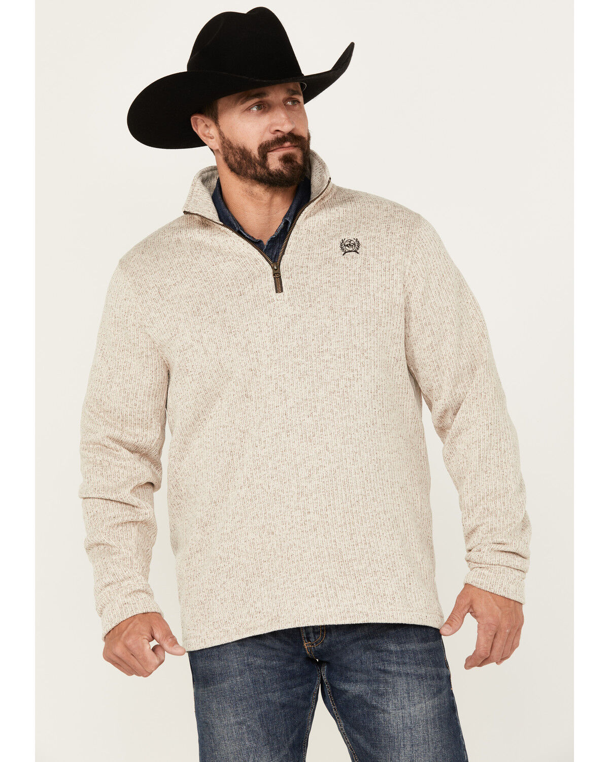 Image #1 - Cinch Men's Heather 1/4 Zip Pullover, Cream, hi-res