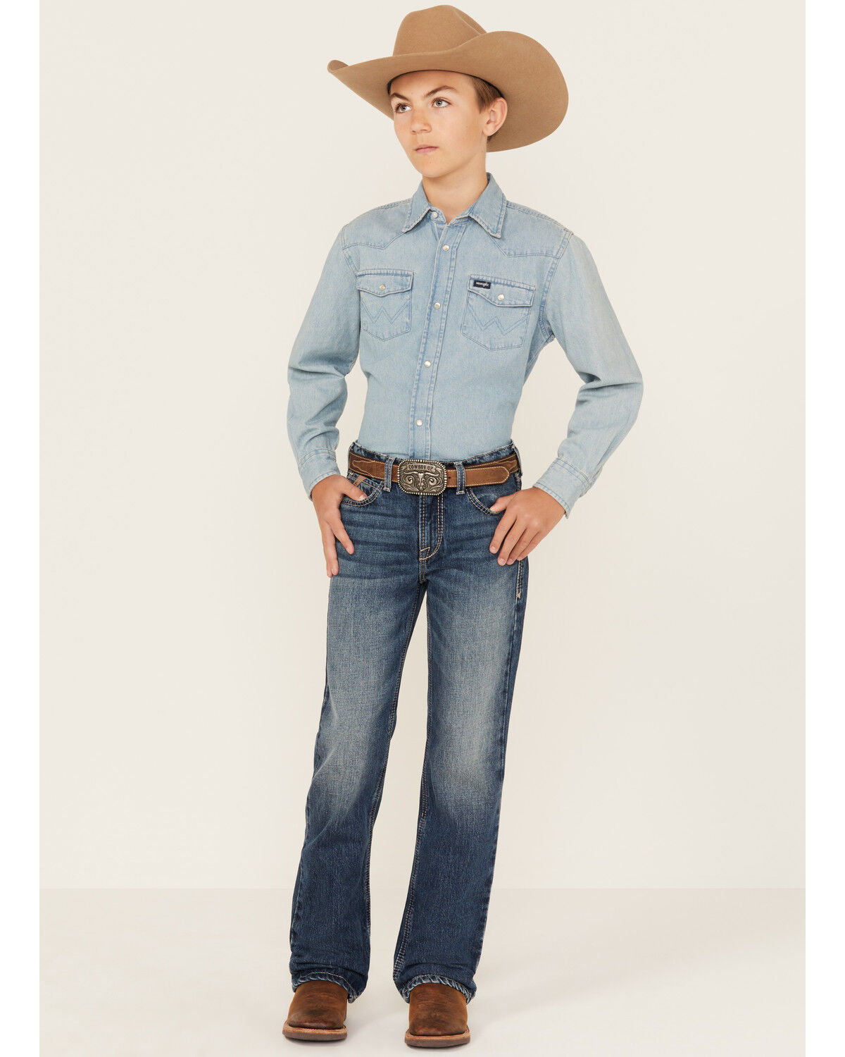 Image #1 - Ariat Boys' Medium Wash B4 Relaxed Bootcut Denim Jeans, Medium Wash, hi-res
