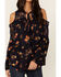 Image #3 - Miss Me Women's Cold Shoulder Long Sleeve Floral Top, Navy, hi-res