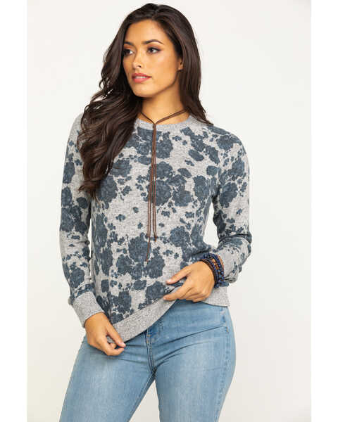 Z Supply Women's Grey Floral Pullover Sweater, Grey, hi-res