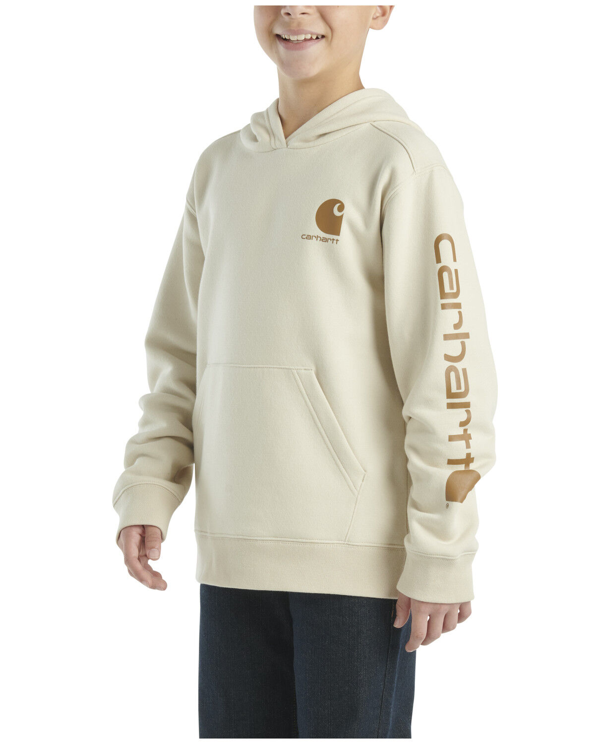 Image #2 - Carhartt Little Boys' Solid Logo Hooded Sweatshirt, Cream, hi-res
