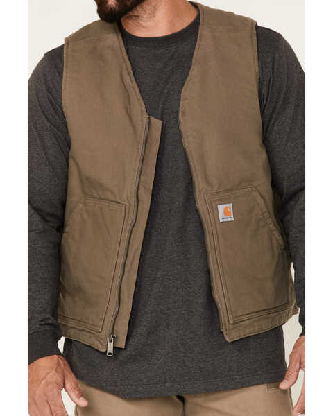 Image #3 - Carhartt Men's Dark Brown Washed Duck Sherpa Lined Vest, Brown, hi-res