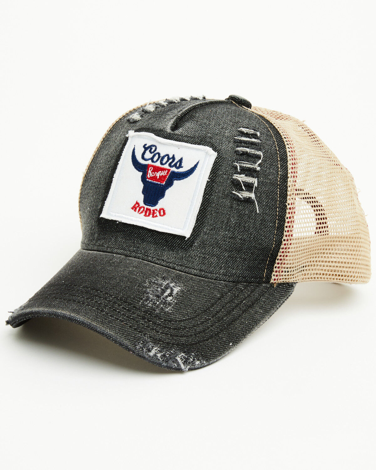 Image #1 - Coors Men's Distressed Logo Ball Cap, Cream/blue, hi-res