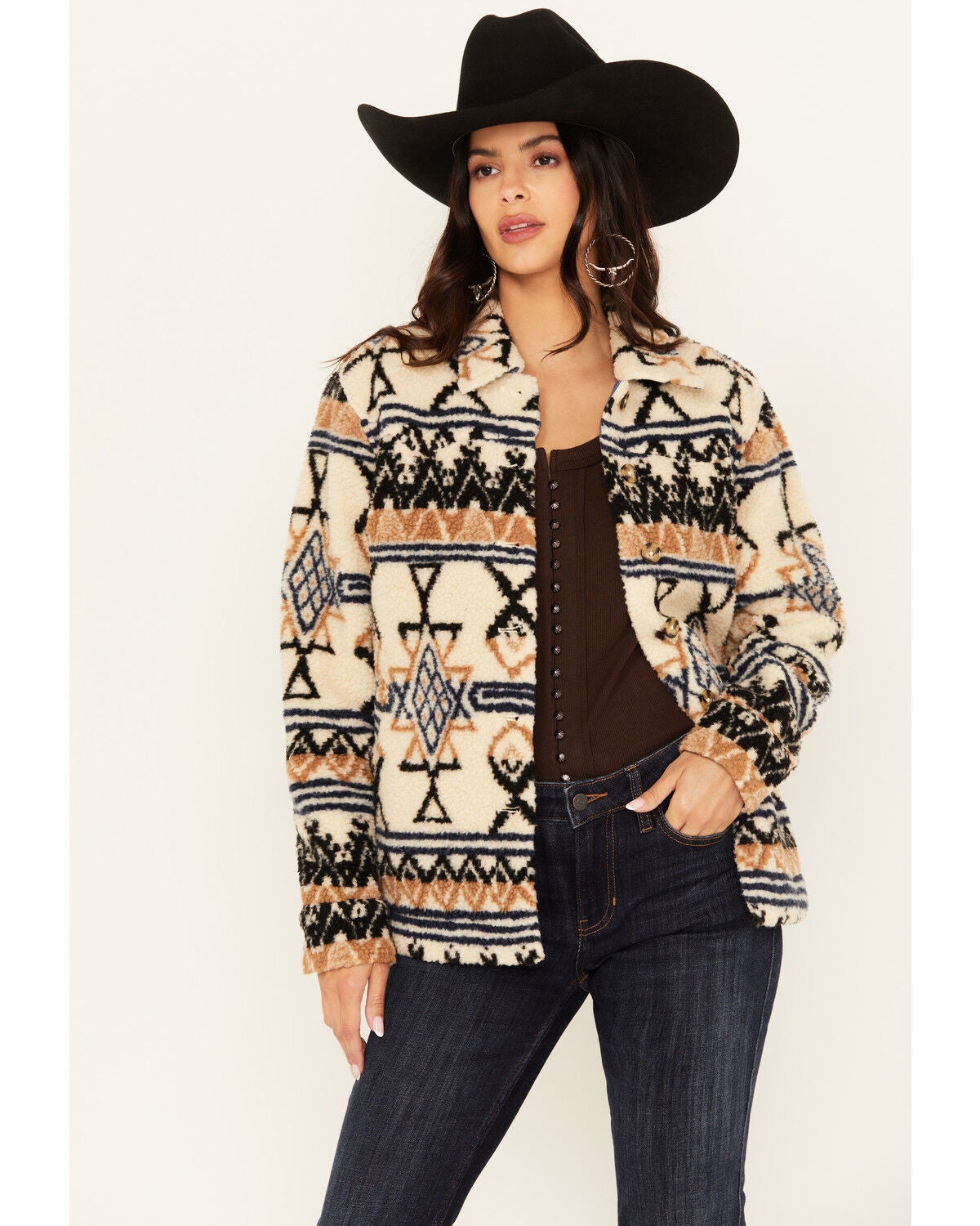 Idyllwind Women's Dowlan Southwestern Print Sherpa Jacket, Sand, hi-res