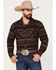 Image #1 - Rock & Roll Denim Men's Southwestern Stripe Stretch Long Sleeve Snap Shirt, Burgundy, hi-res