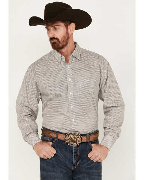 Resistol Men's Wyatt Octagon Long Sleeve Button-Down Shirt, Black, hi-res