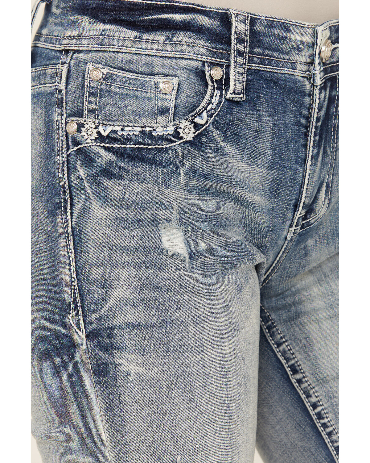 Image #4 - Grace in LA Women's Light Wash Mid Rise Geo Embroidered Pocket Bootcut Jeans, , hi-res