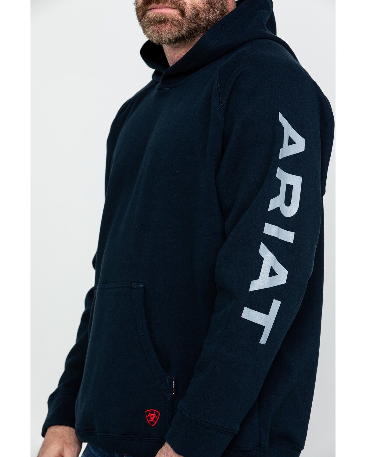 Image #4 - Ariat Men's FR Primo Fleece Logo Hooded Work Sweatshirt - Big, Navy, hi-res