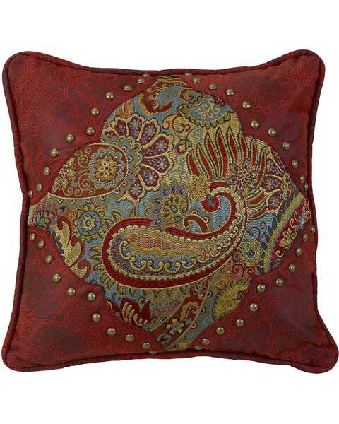 HiEnd Accents San Angelo Paisley & Leather Pillow, Multi, hi-res