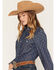 Image #2 - Wrangler Retro Women's Dark Wash Horseshoe Print Denim Long Sleeve Snap Western Shirt, Dark Wash, hi-res