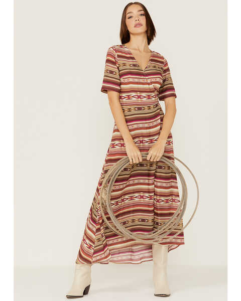 Image #1 - Stetson Women's Southwestern Sunset Serape Print Wrap Dress, Multi, hi-res