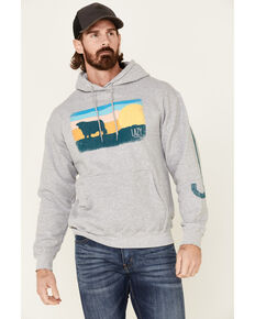 Lazy J Ranchwear Men's Sunset Sky Patch Graphic Hooded Sweatshirt , Grey, hi-res
