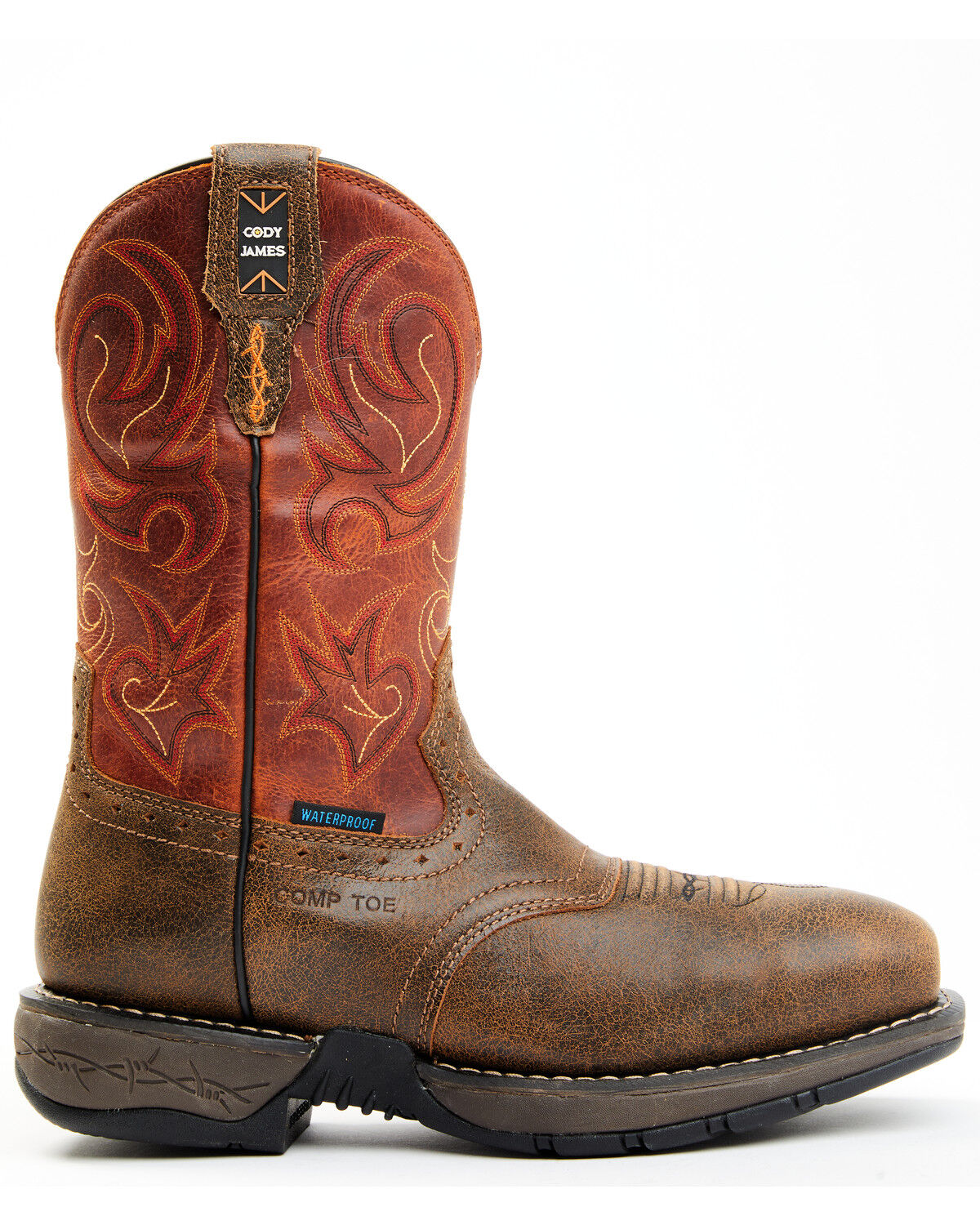 Image #2 - Cody James Men's Nano Lite Waterproof Western Work Boots - Composite Toe, Orange, hi-res