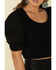 Very J Women's Embroidered Puff Sleeve Ribbed Top , Black, hi-res