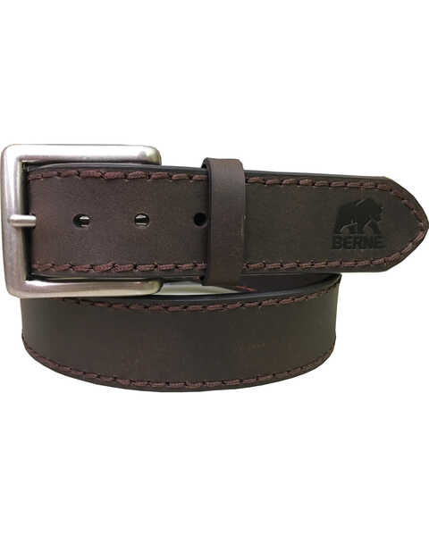 Image #1 - Berne Men's Heavy Stitch Genuine Leather Belt , Brown, hi-res