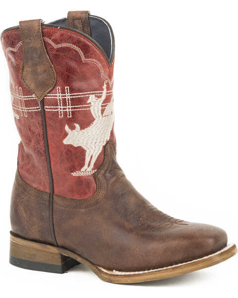 Roper Boys' Bull Rider Embroidered Cowboy Boots - Square Toe, Brown, hi-res