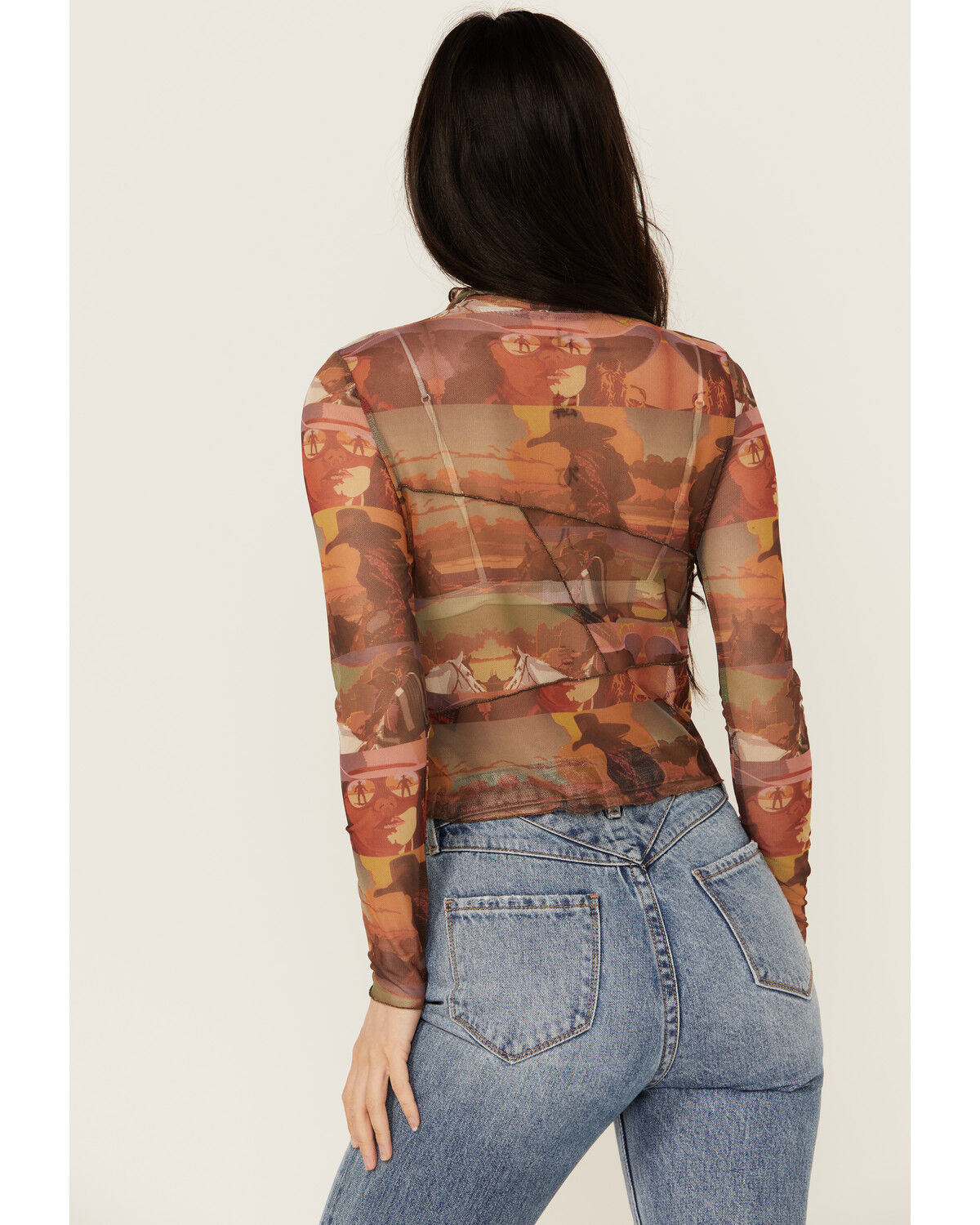 Image #4 - Rock & Roll Denim Women's Scenic Mesh Long Sleeve Top, Brown, hi-res