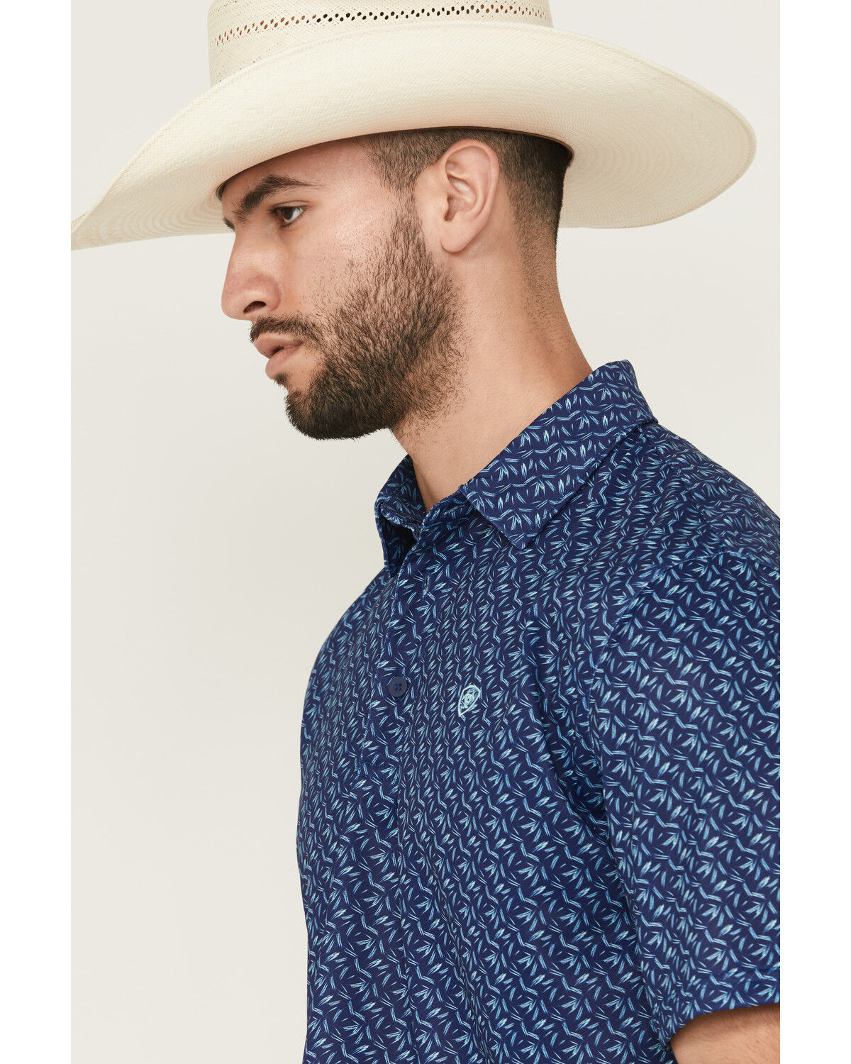 Image #2 - Ariat Men's TEK Leaf Print Short Sleeve Performance Polo, Blue, hi-res