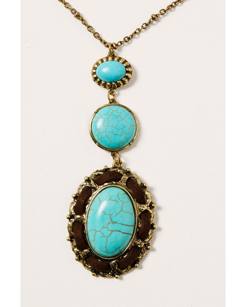 Shyanne Women's Golden Dreamcatcher Turquoise Stone Pendant Necklace, Gold, hi-res